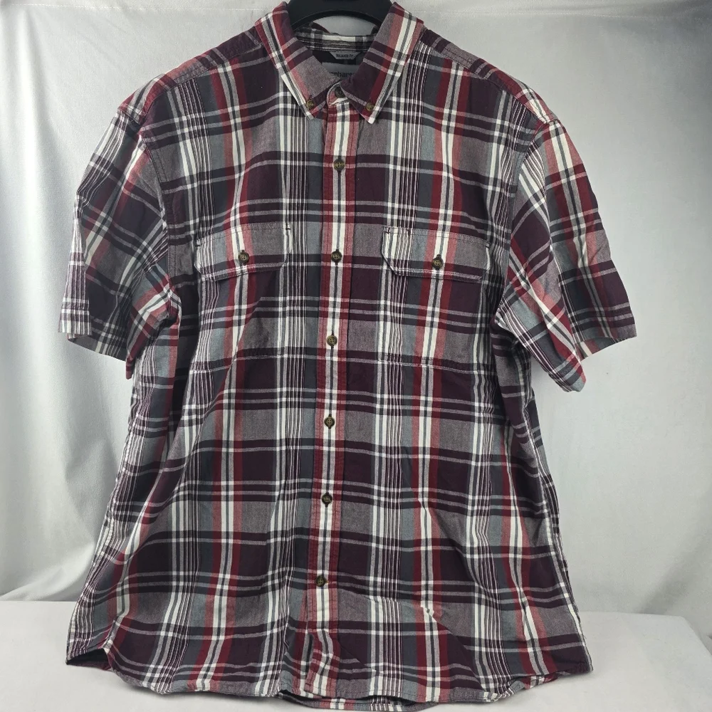 Men's Carhartt Relaxed Fit Button Down Plaid Shirt - XL Red and White N22 - Picture 1 of 4